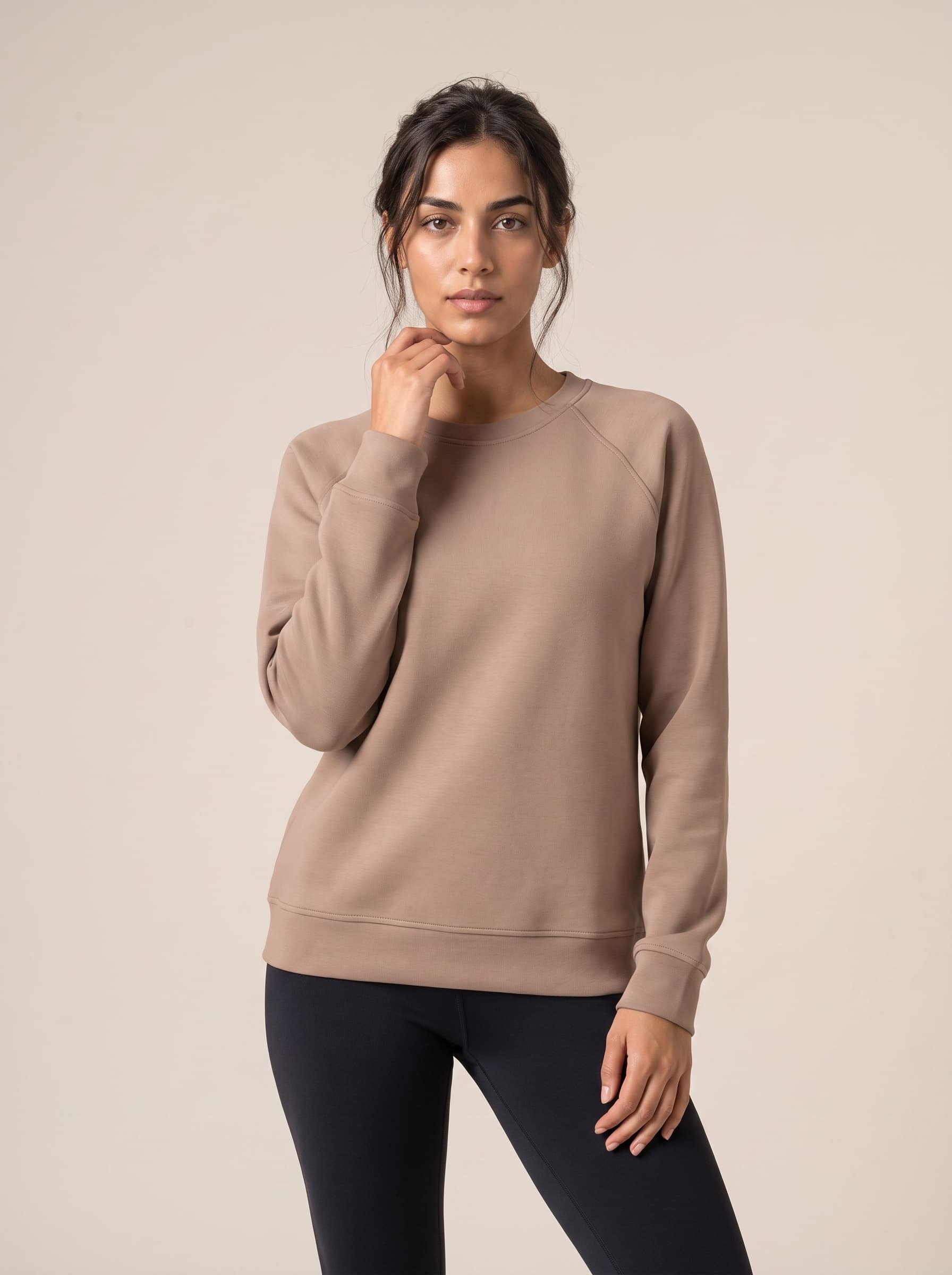 Relactive Kadın Bisiklet Yaka Reglan Kollu Sweatshirt - Soft Form P3050, sütlü kahve ön görünüm