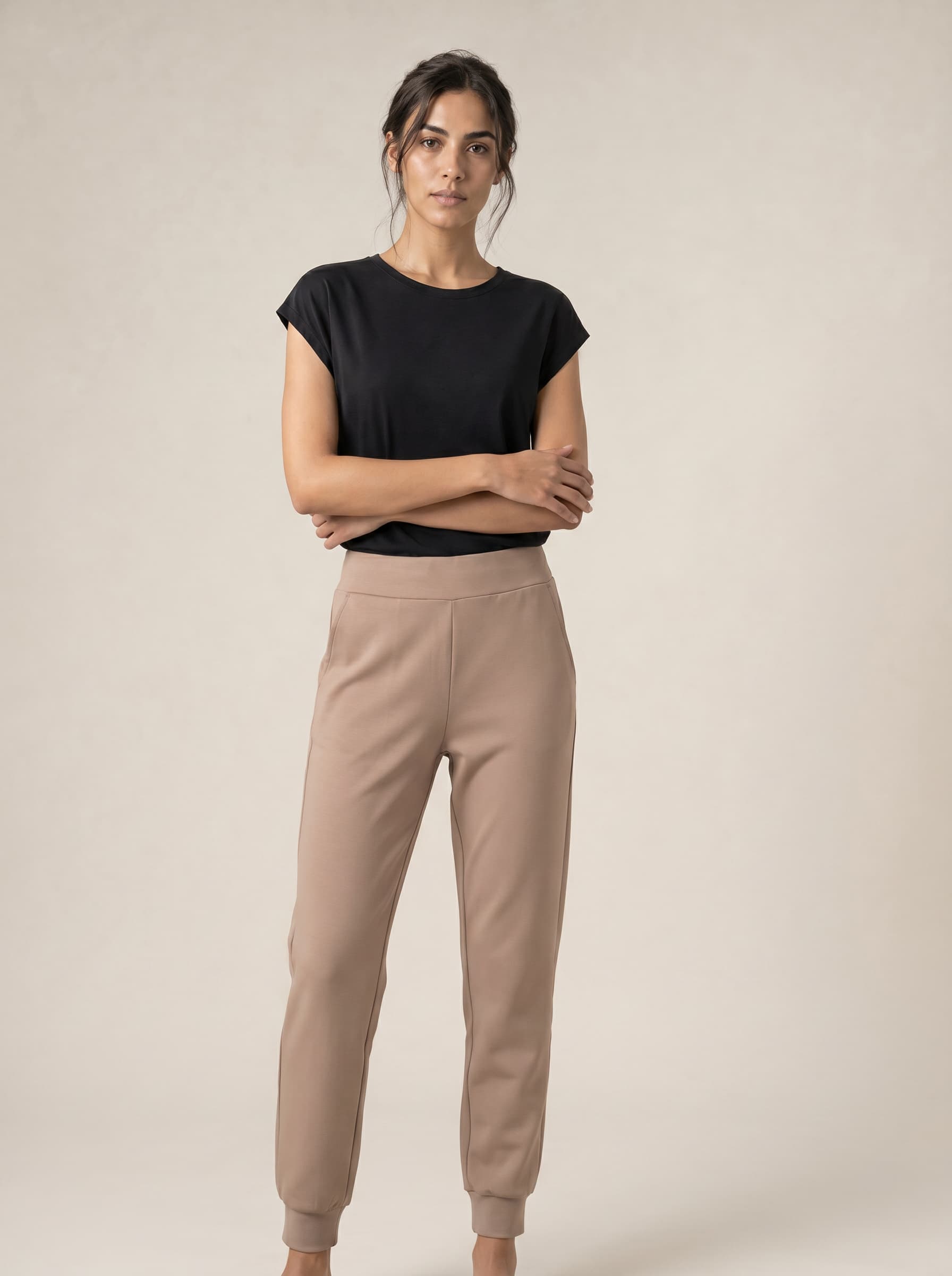 Relactive Kadın Cepli Manşetli Jogger Eşofman Altı - Soft Form P3051, sütlü kahve ön görünüm