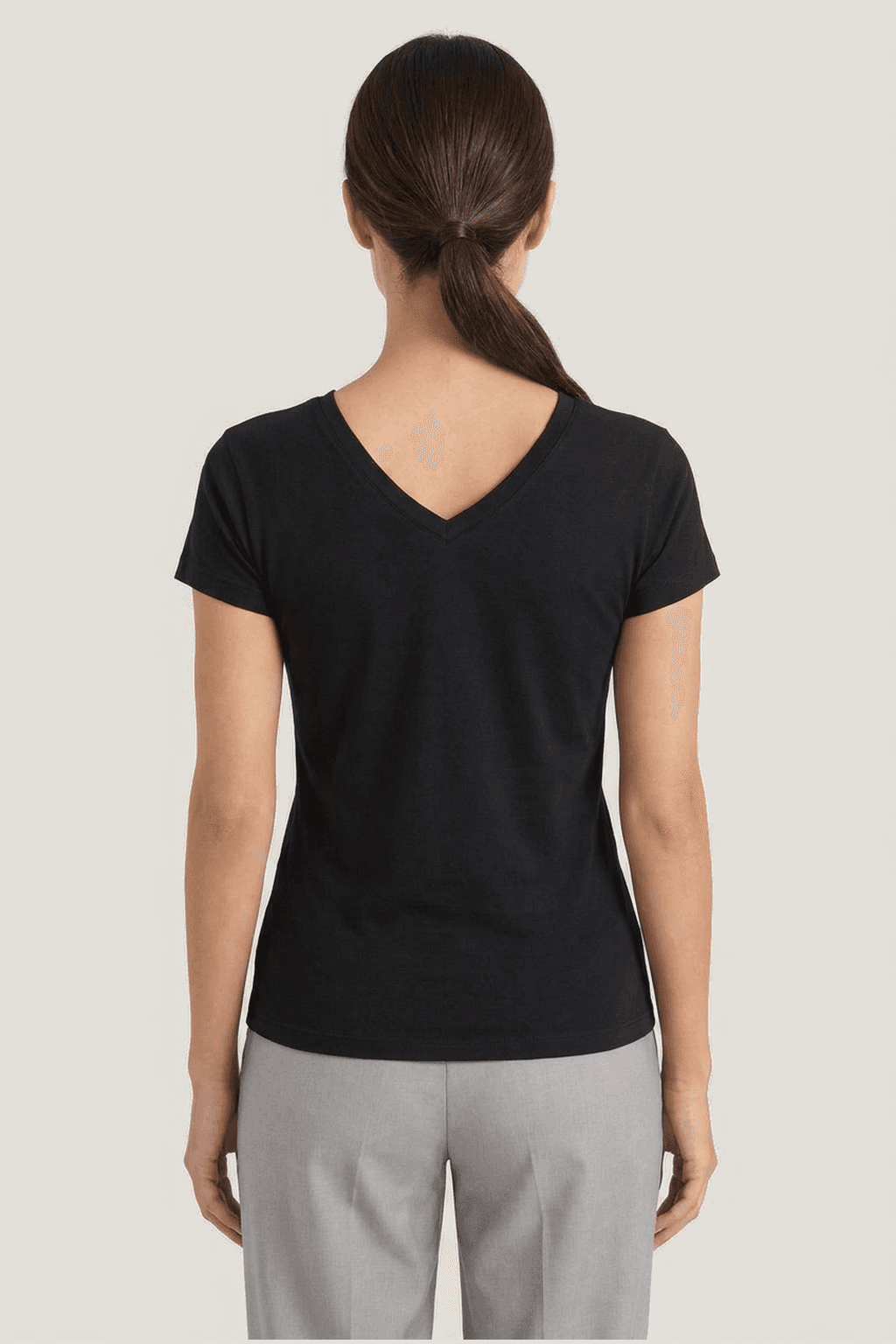 Relactive Kadın Kısa Kollu V Yaka Body T-Shirt Fit Kalıp P2614, siyah arka görünüm