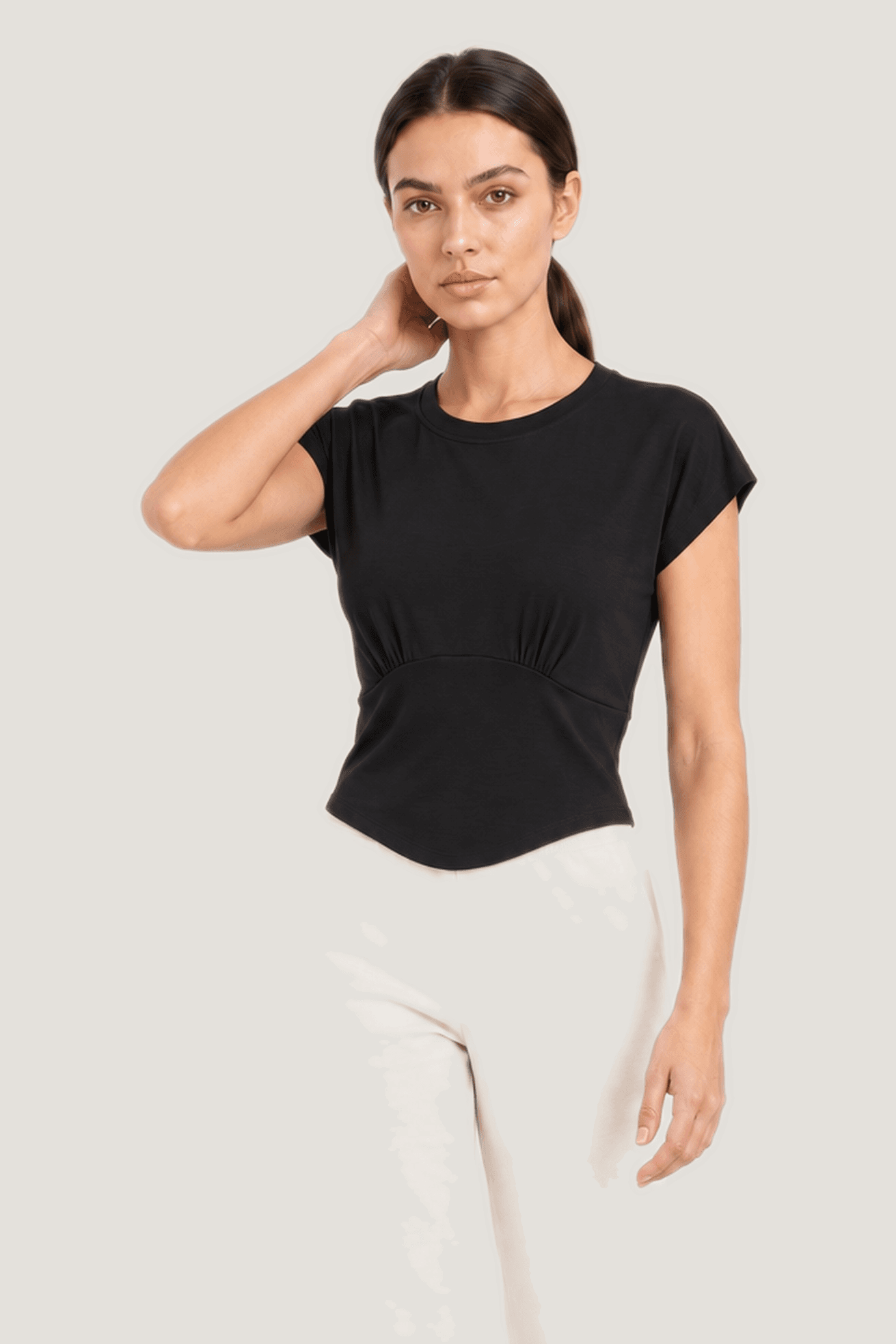 Relactive Kadın Kısa Kollu Sıfır Yaka Bluz - T-Shirt P2522, siyah ön görünüm