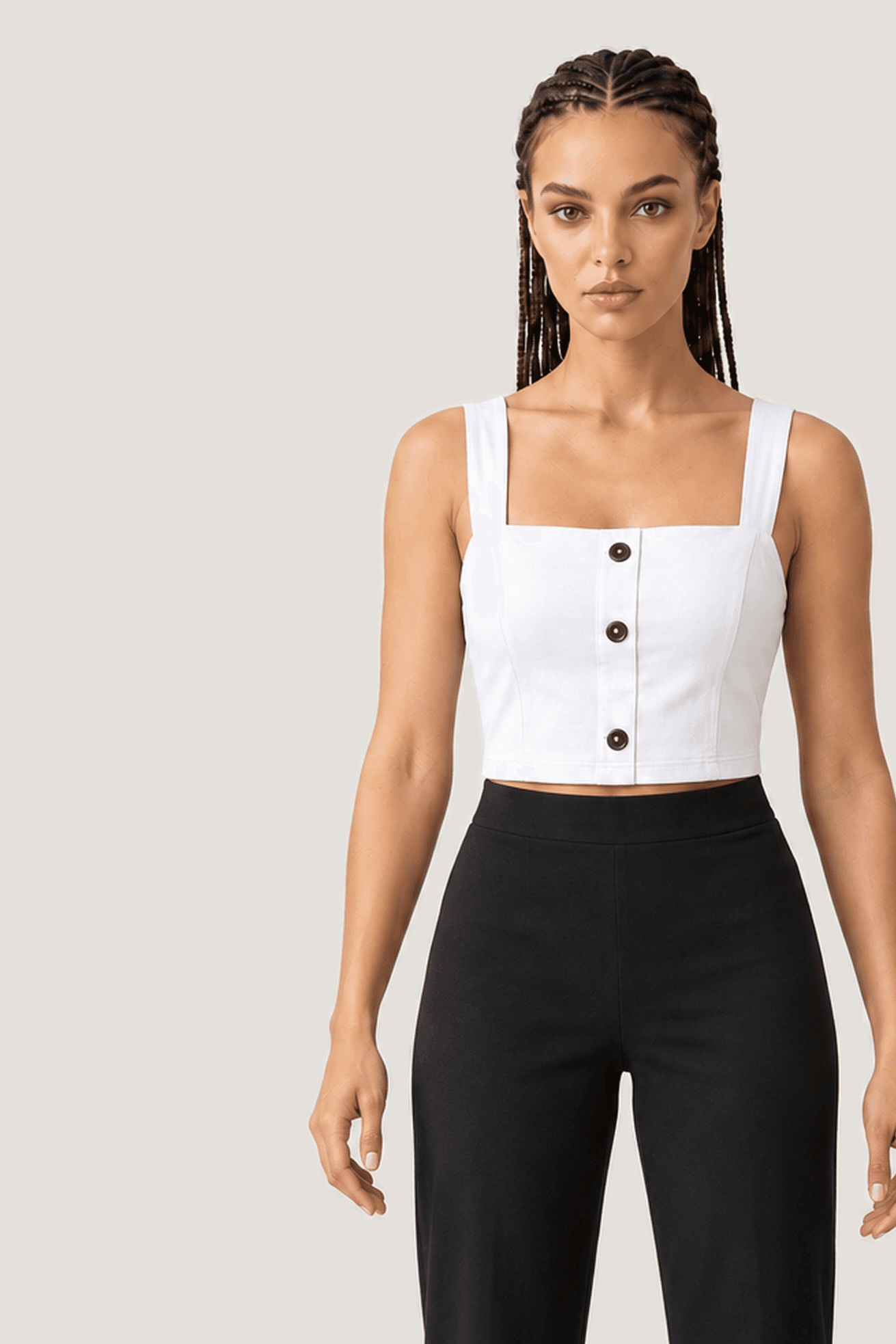Relactive Kadın Askılı Düğmeli Crop P2527, beyaz ön görünüm