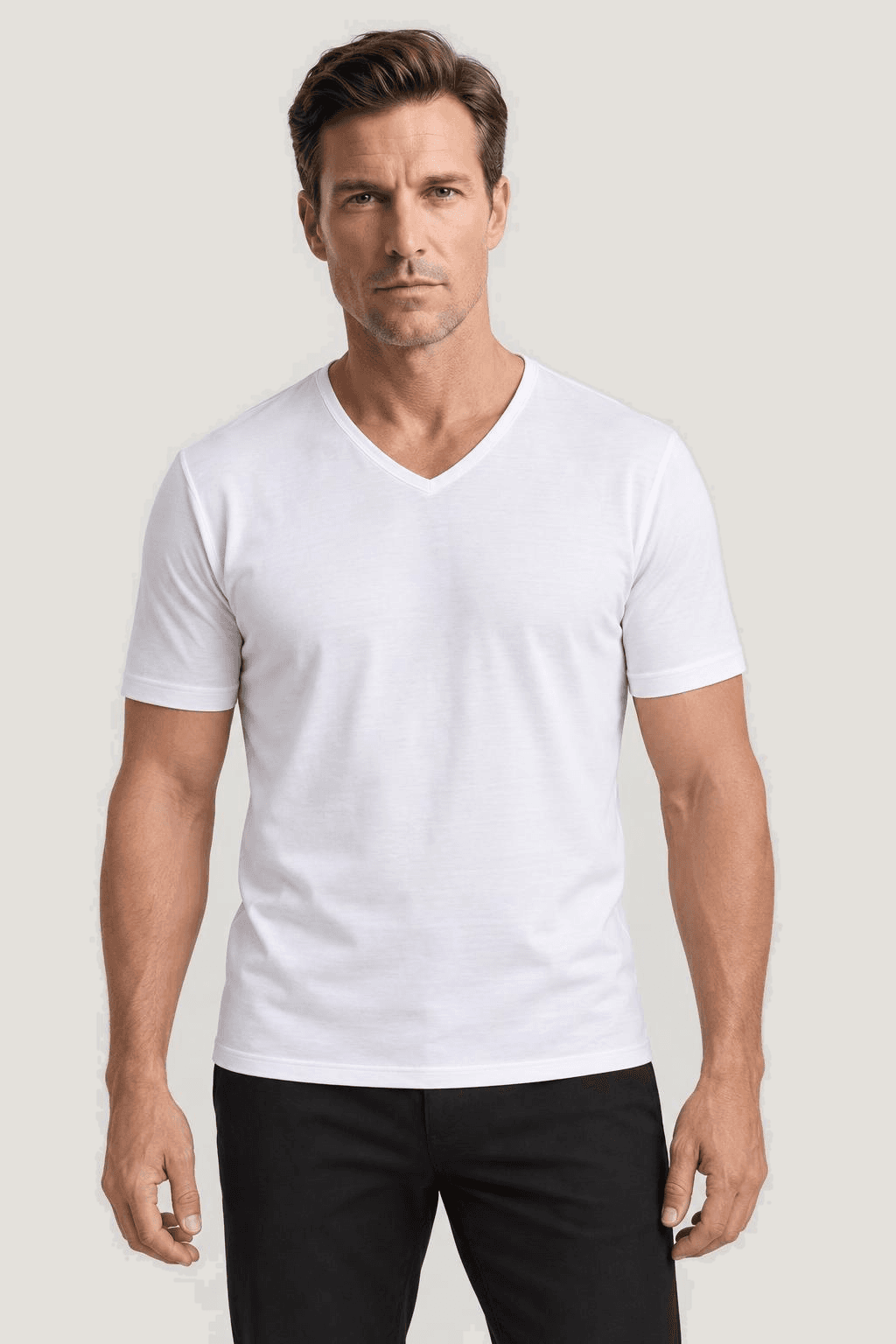 Relactive Erkek Kısa Kollu V Yaka T-Shirt P1606, beyaz ön görünüm