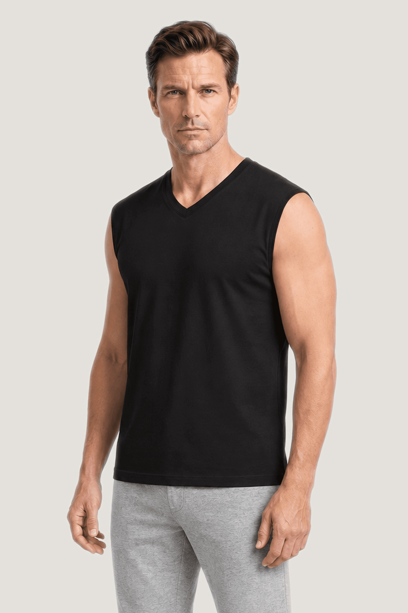 Relactive Erkek Kolsuz V Yaka T-Shirt P1603, siyah ürün görseli