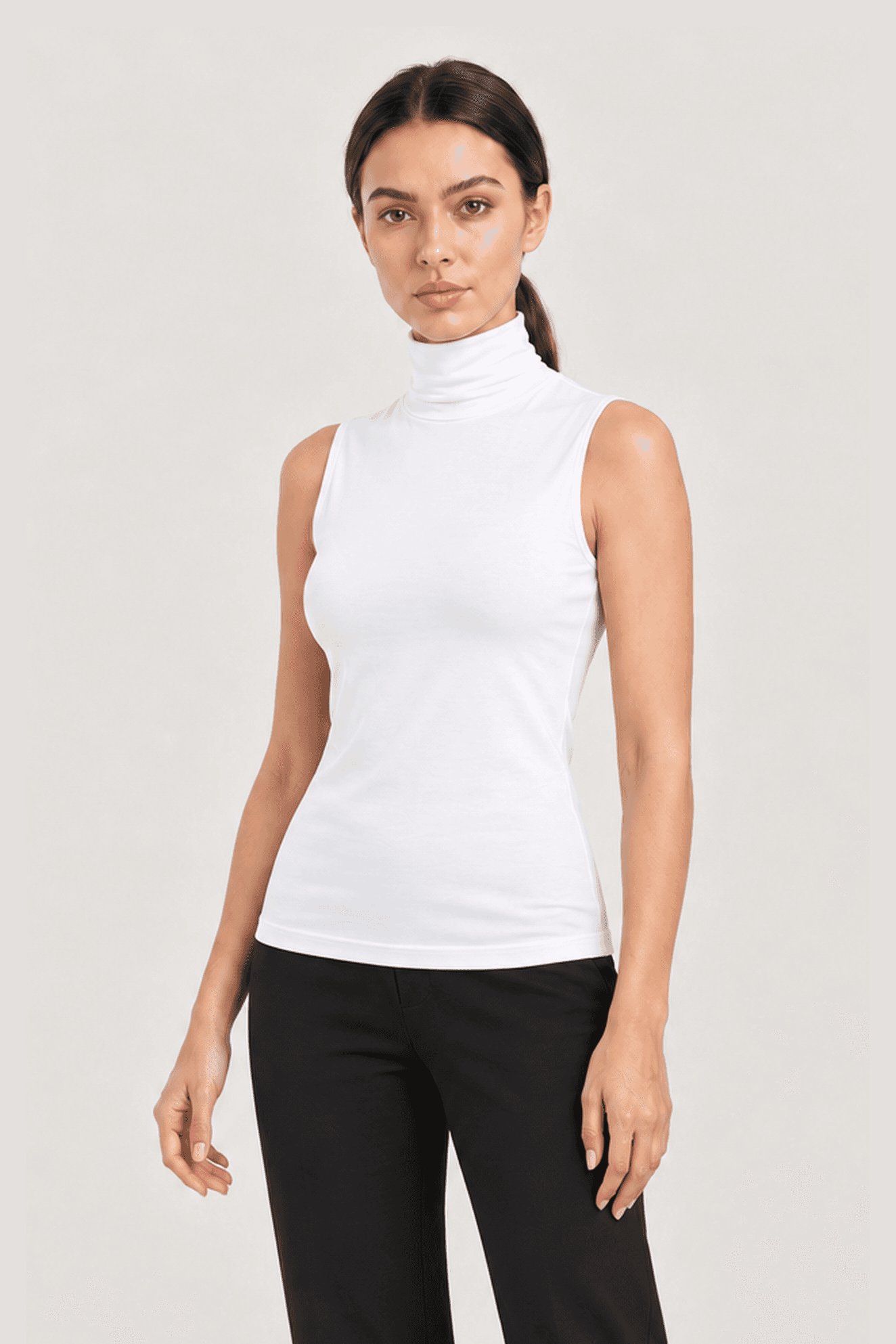 Relactive Kadın Kolsuz Balıkçı Yaka Bluz Body Fit Kalıp P2602, beyaz ürün görseli