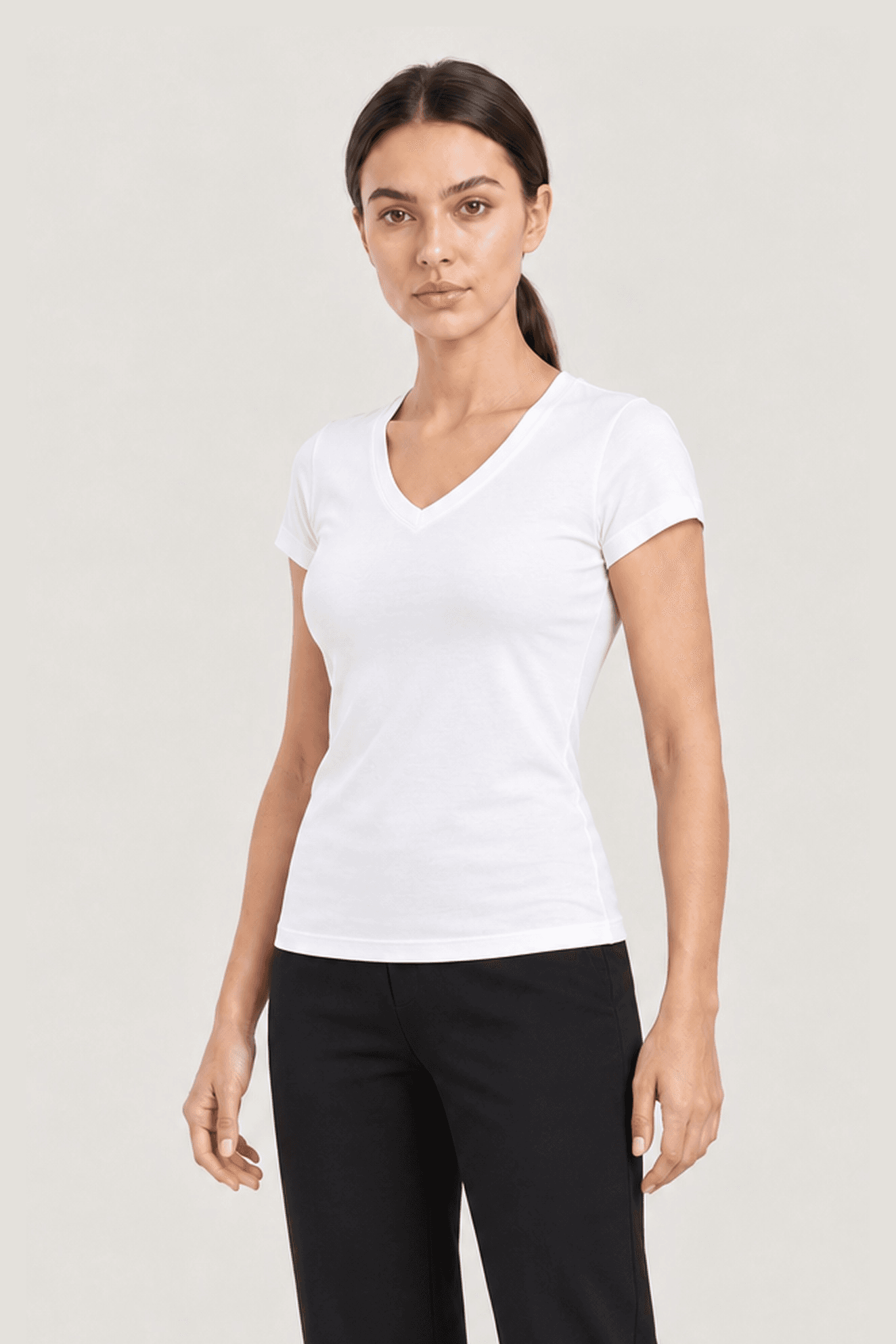 Kadın Kısa Kollu V Yaka Body T-Shirt Fit Kalıp P2614