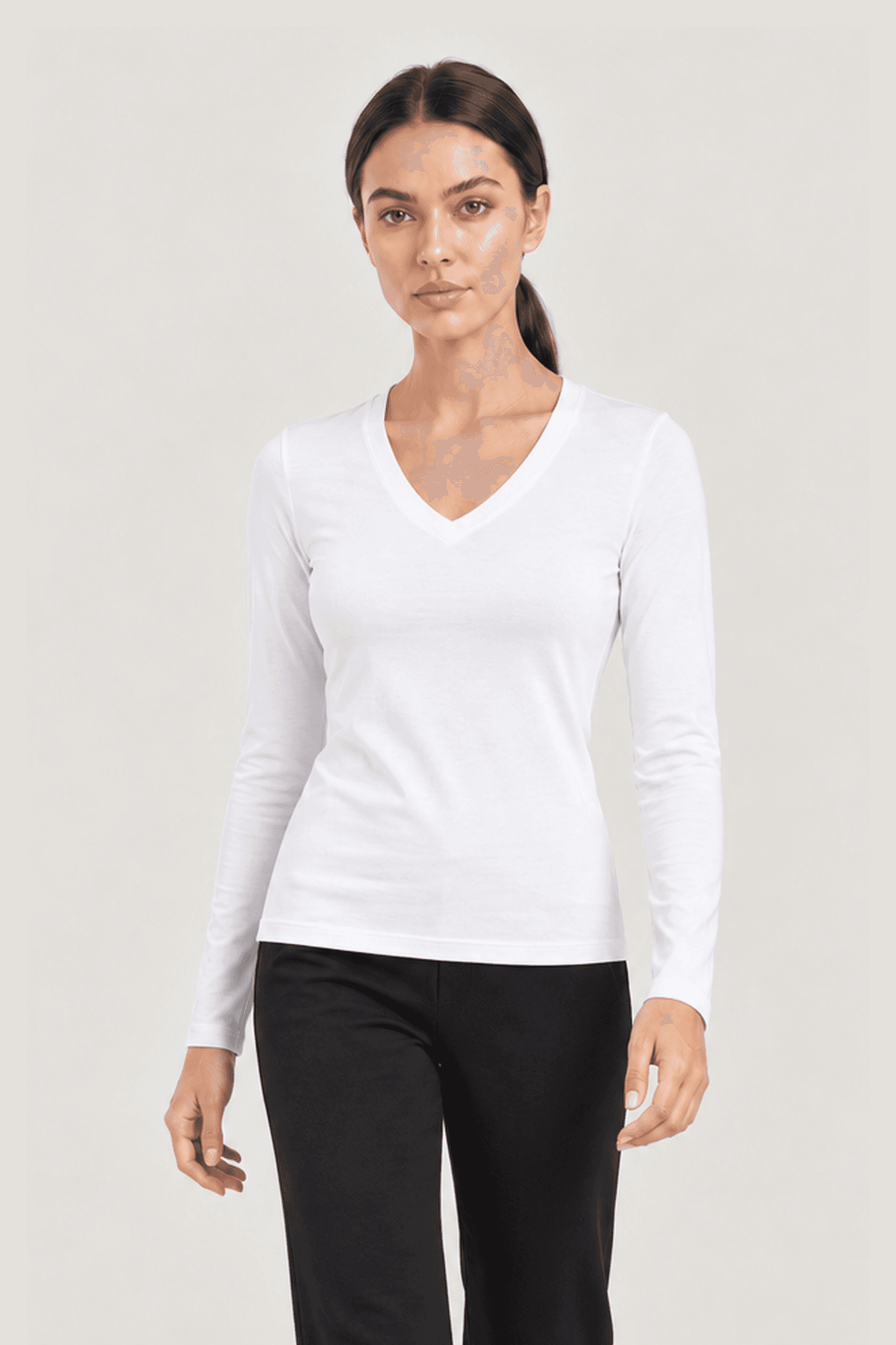 Kadın Uzun Kollu V Yaka Body T-Shirt Fit Kalıp