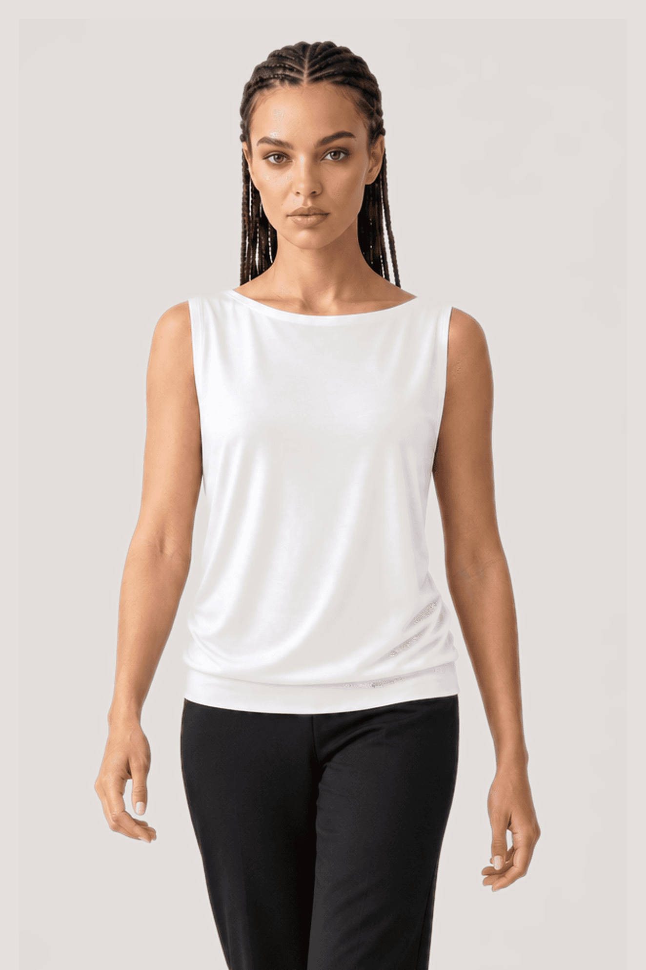 Kadın Kolsuz Kayık Yaka Bluz T-Shirt