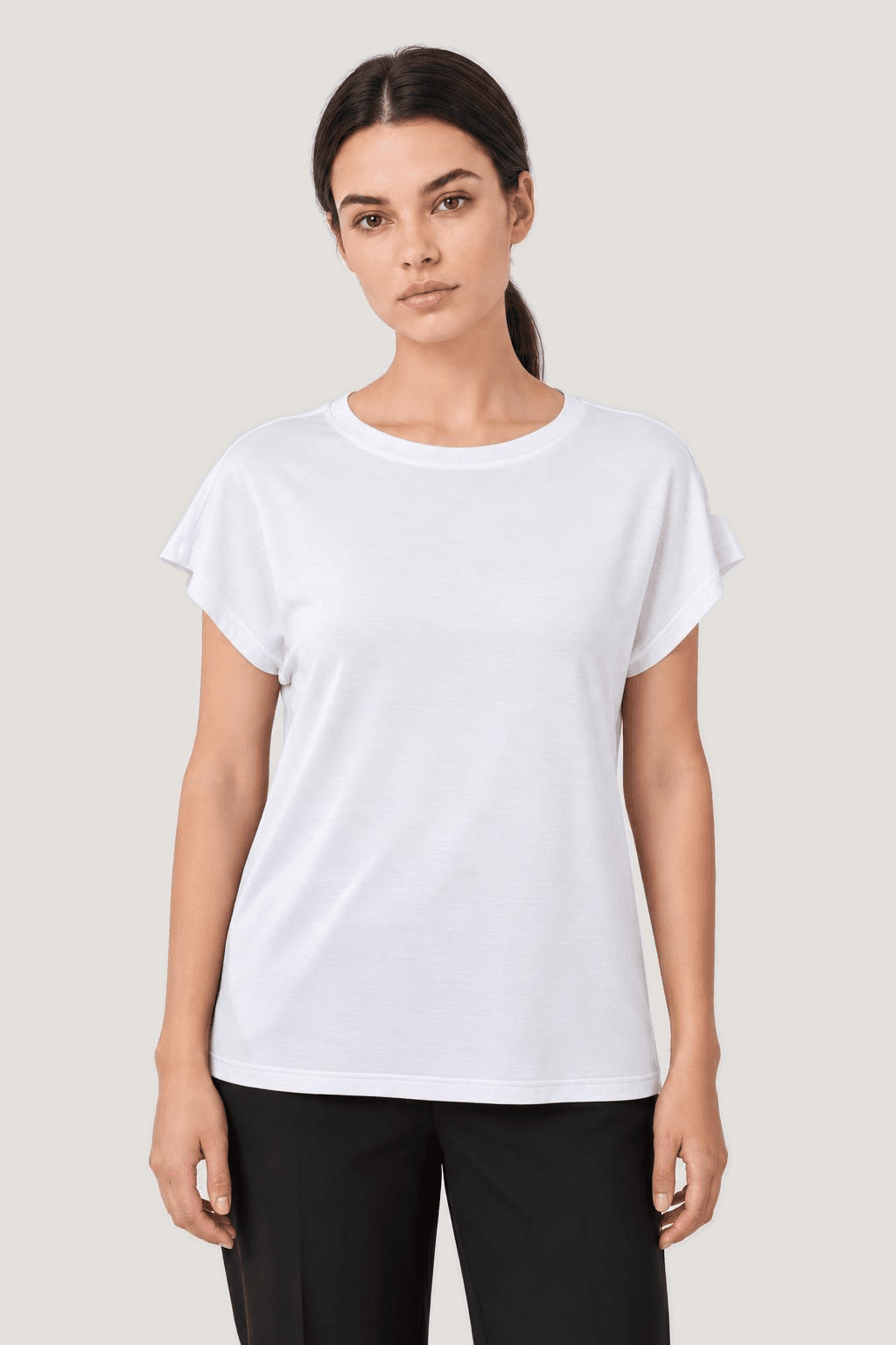 Relactive Kadın Kısa Kollu Sıfır Yaka Bluz - T-Shirt P2520, beyaz ön görünüm