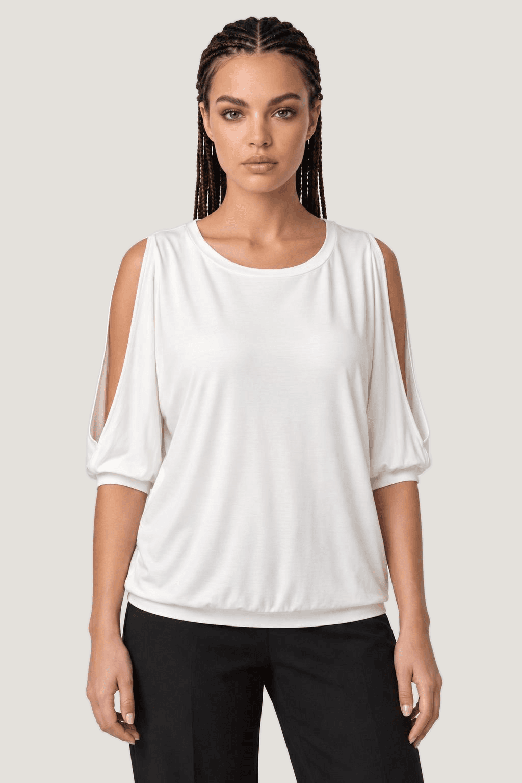 Kadın Açık Yaka Yırtmaç Kollu Bluz T-Shirt