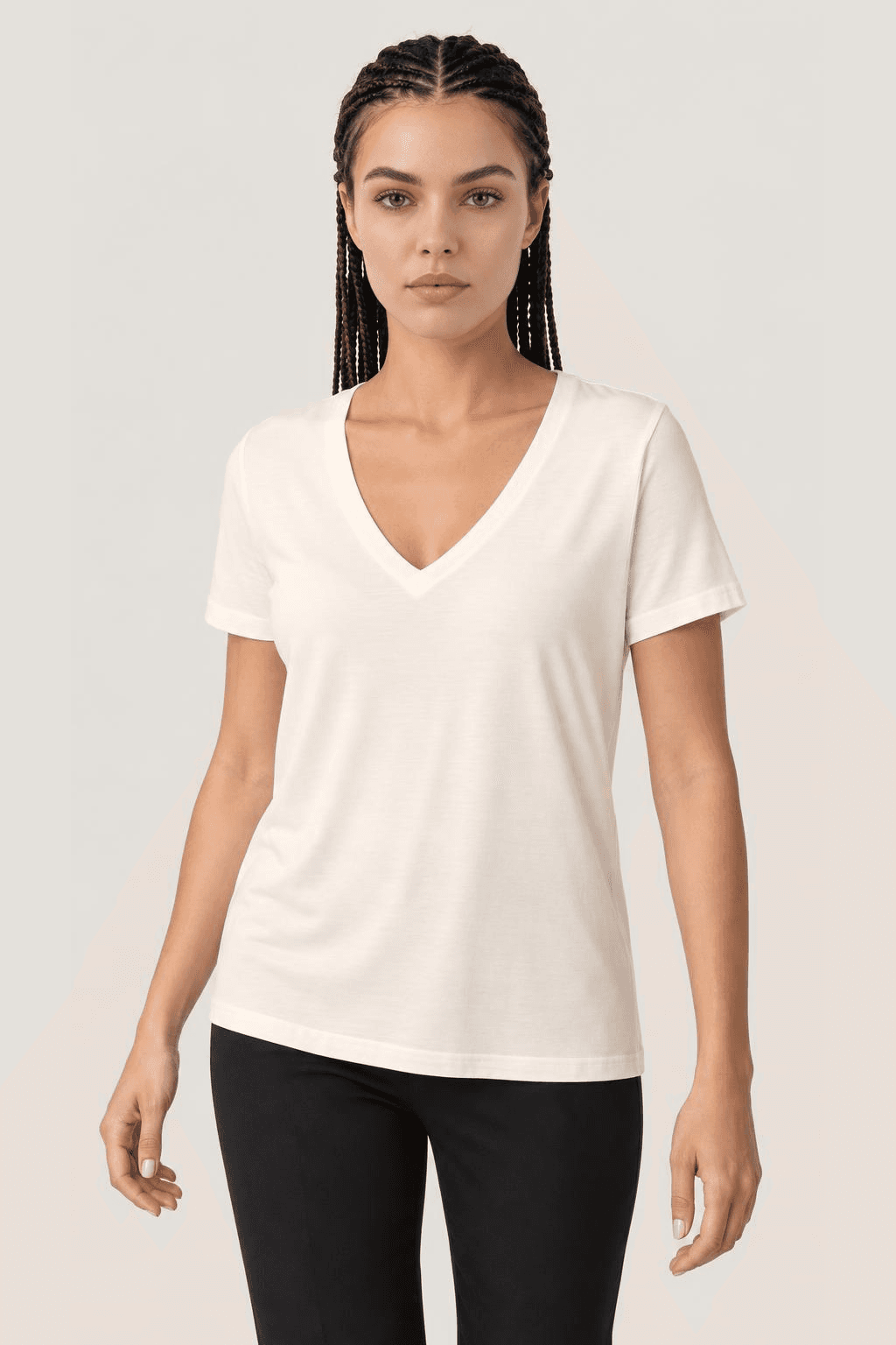 Kadın Kısa Kollu Derin V Yaka T-Shirt Bluz