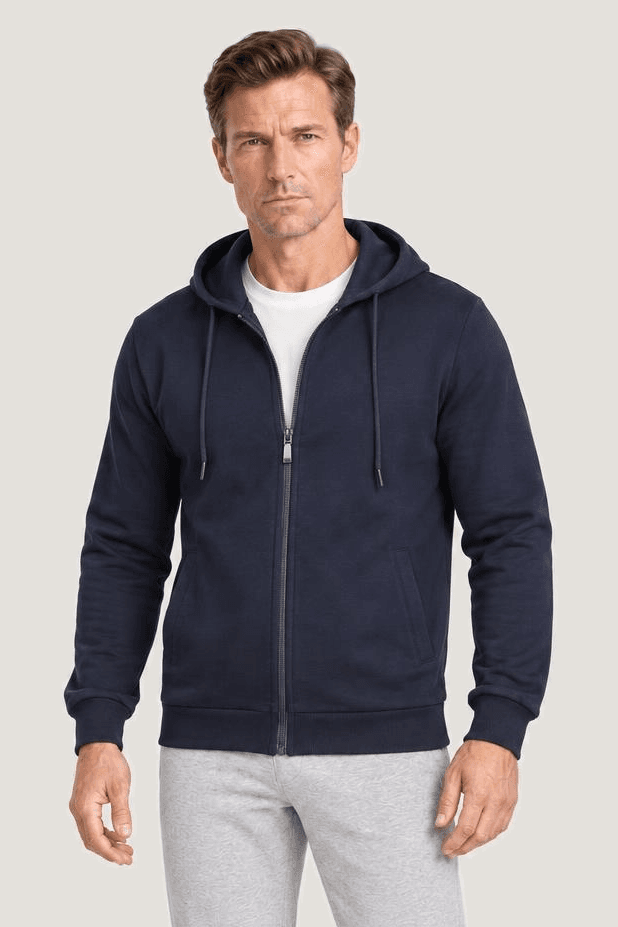 Relactive Erkek Kapüşonlu Fermuarlı Sweatshirt P1805, lacivert ön görünüm