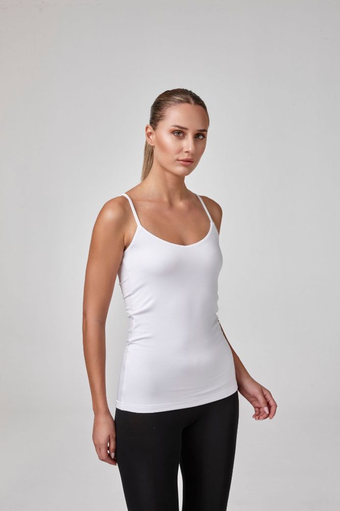 Kadın Askılı Önü Çift Kat T-Shirt Body Fit Kalıp  BEYAZ P2505BEYAZ resmi