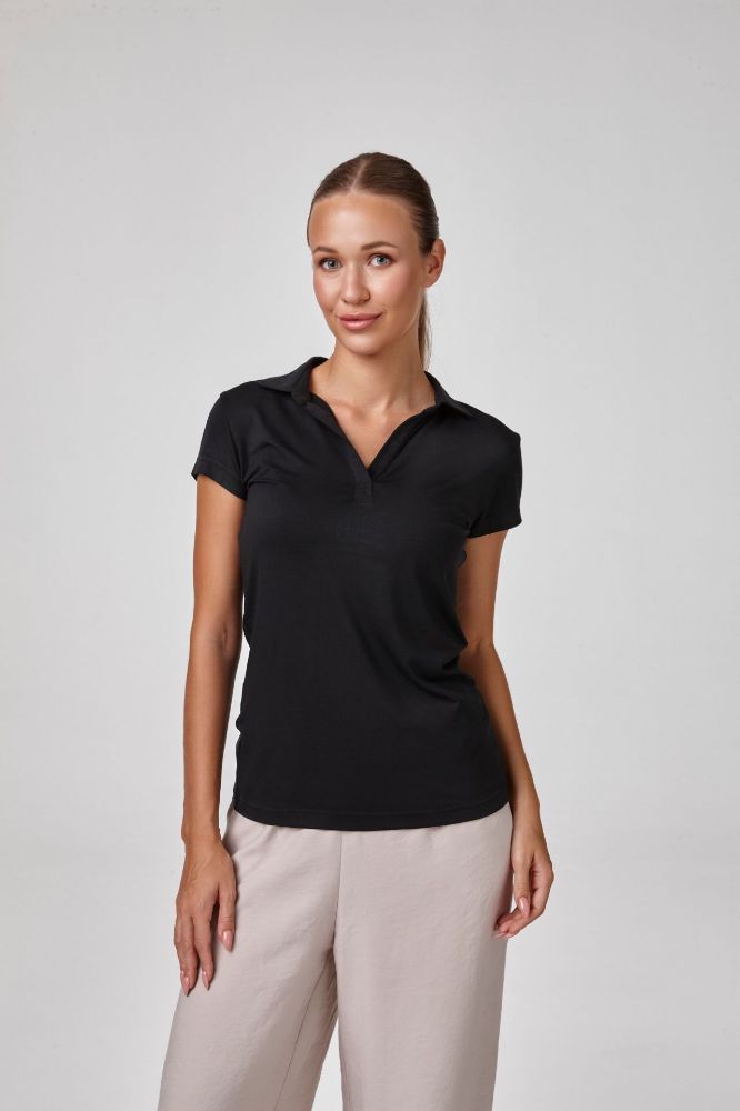 Kadın Kısa Kollu Yakalı Body T-Shirt Fit Kalıp  SİYAH P2618SİYAH resmi