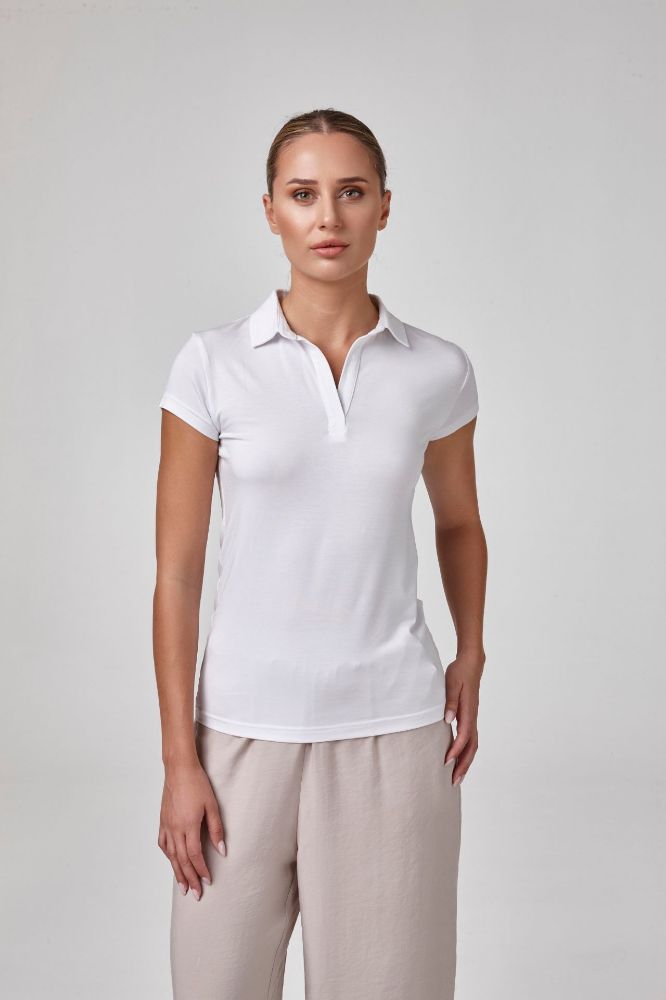 Kadın Kısa Kollu Yakalı Body T-Shirt Fit Kalıp  BEYAZ P2618BEYAZ resmi