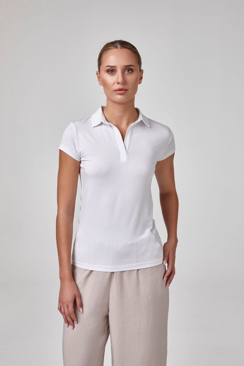 Kadın Kısa Kollu Yakalı Body T-Shirt Fit Kalıp  BEYAZ P2618BEYAZ resmi