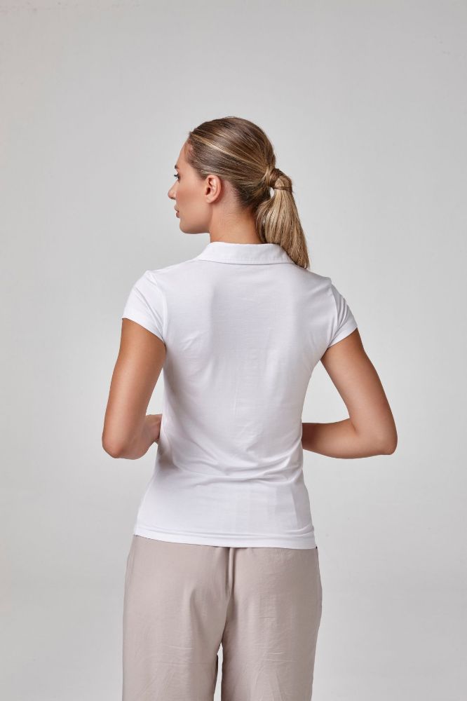 Kadın Kısa Kollu Yakalı Body T-Shirt Fit Kalıp  BEYAZ P2618BEYAZ resmi