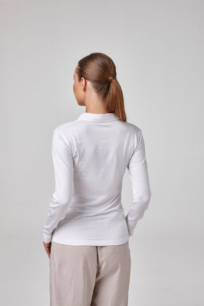Kadın Uzun Kollu Yakalı T-Shirt Body Fit Kalıp  BEYAZ P2619BEYAZ resmi