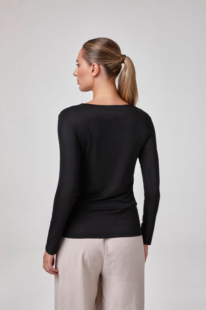 Kadın Uzun Kollu Beşgen Yaka Body T-Shirt   SİYAH P2629SİYAH resmi