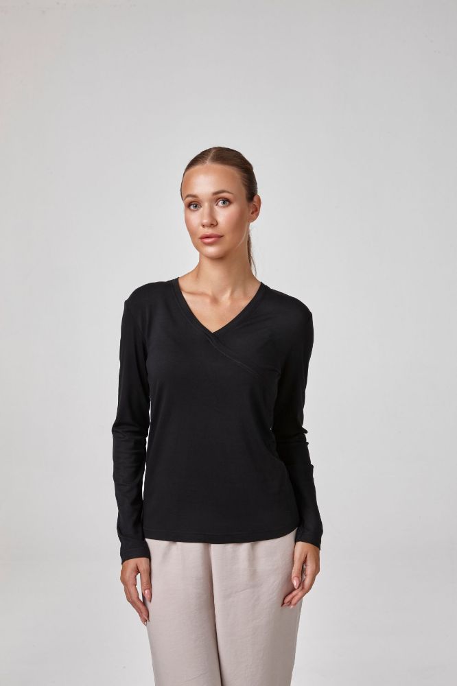 Kadın Uzun Kollu Beşgen Yaka Body T-Shirt   SİYAH P2629SİYAH resmi