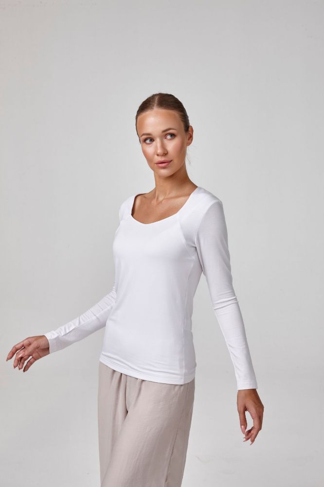 Kadın Uzun Kollu Beşgen Yaka Body T-Shirt   BEYAZ P2629BEYAZ resmi