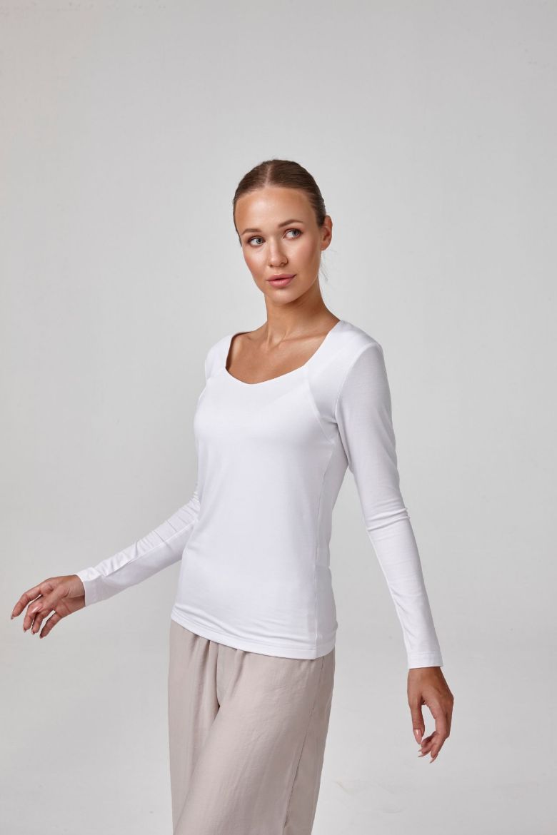 Kadın Uzun Kollu Beşgen Yaka Body T-Shirt   BEYAZ P2629BEYAZ resmi