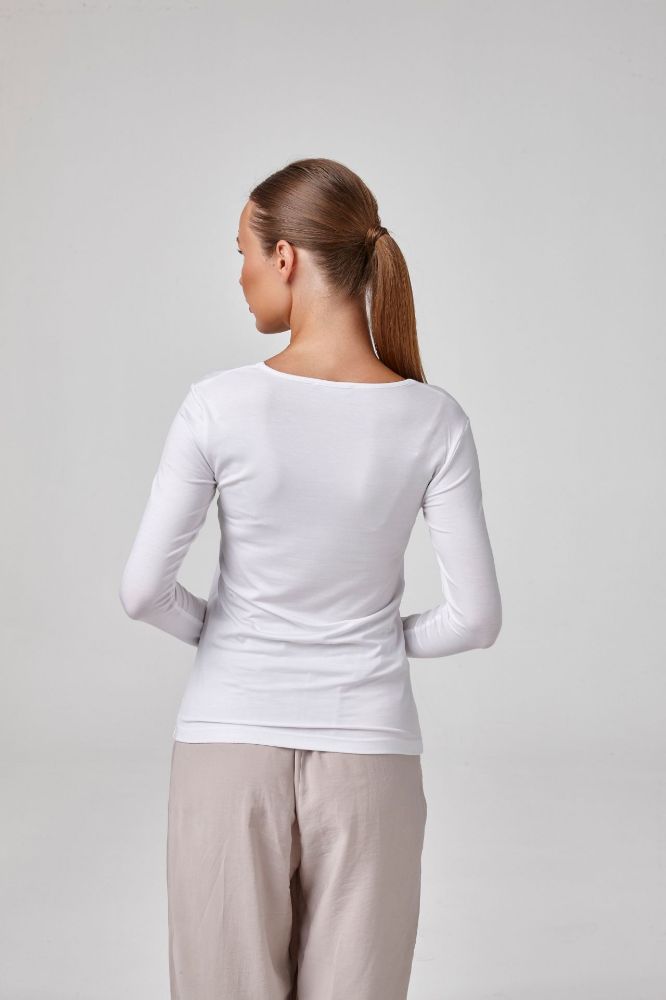 Kadın Uzun Kollu Beşgen Yaka Body T-Shirt   BEYAZ P2629BEYAZ resmi