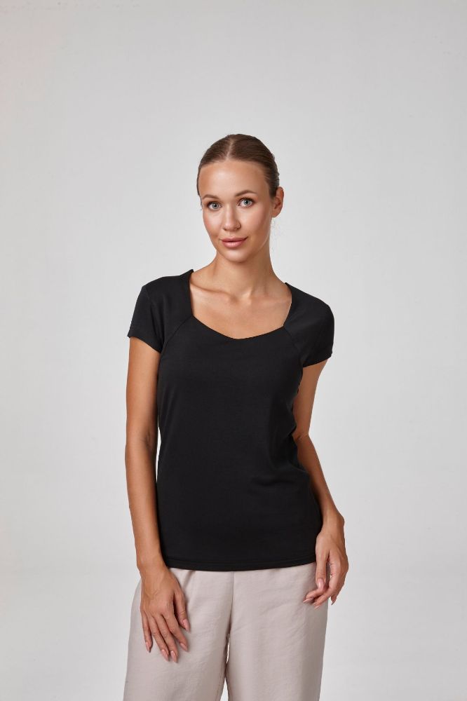 Kadın Kısa Kollu Beşgen Yaka Body T-Shirt   SİYAH P2634SİYAH resmi