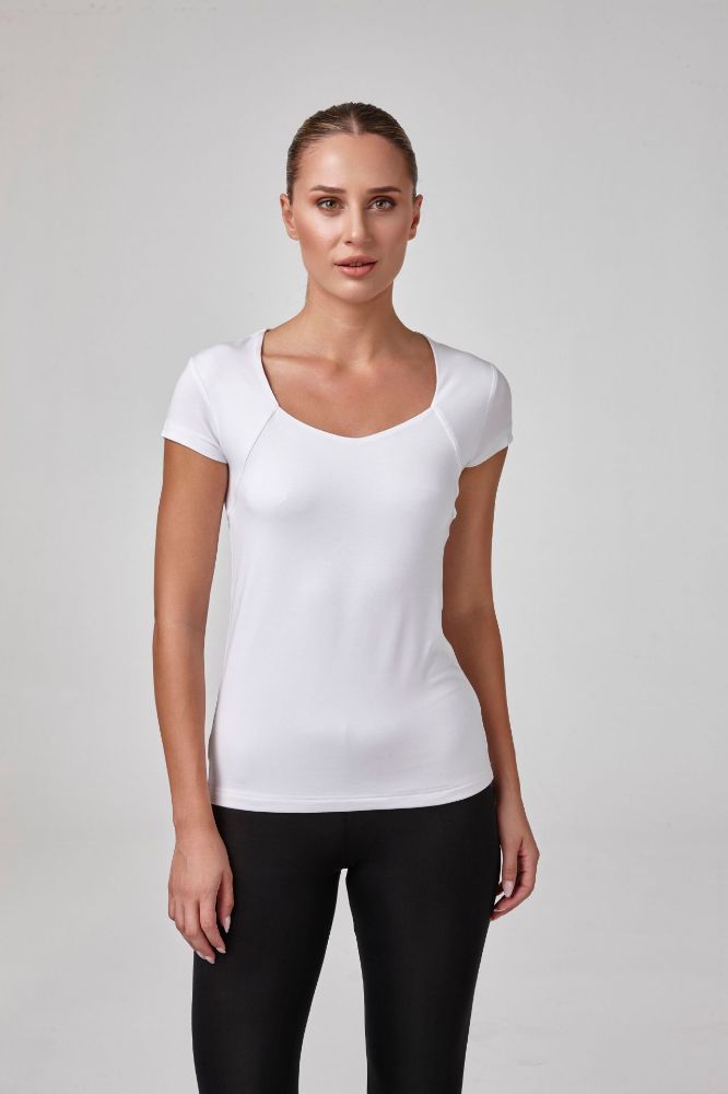Kadın Kısa Kollu Beşgen Yaka Body T-Shirt   BEYAZ P2634BEYAZ resmi
