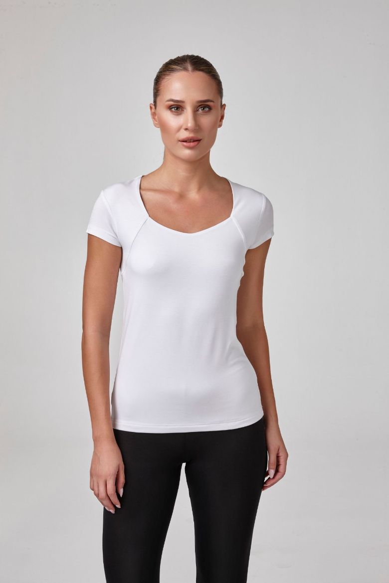 Kadın Kısa Kollu Beşgen Yaka Body T-Shirt   BEYAZ P2634BEYAZ resmi