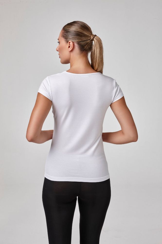 Kadın Kısa Kollu Beşgen Yaka Body T-Shirt   BEYAZ P2634BEYAZ resmi