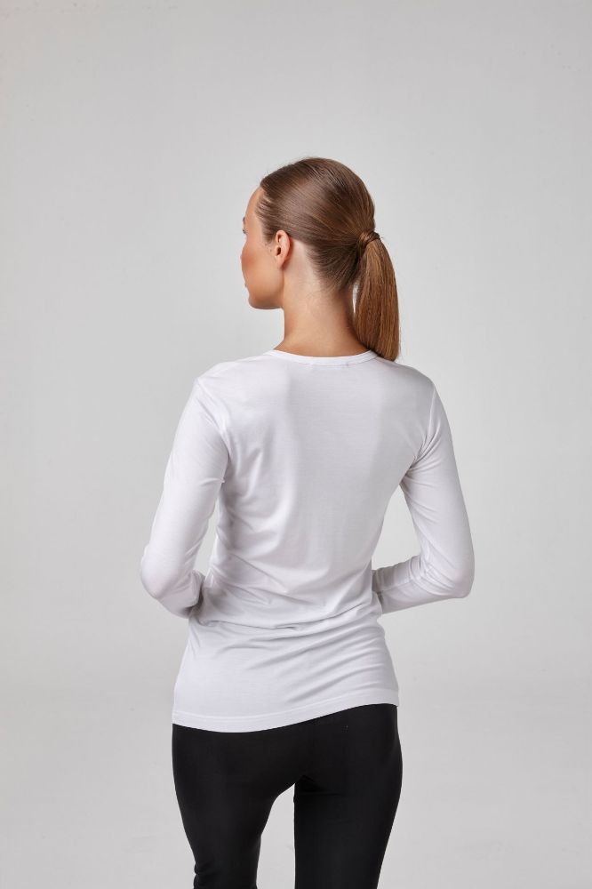 Kadın Uzun Kollu Düğme Büzgülü Body T-Shirt Bluz  BEYAZ P2637BEYAZ resmi