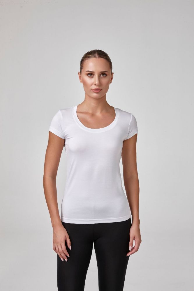 Kadın Kısa Kollu Açık Yaka Body T-Shirt Fit Kalıp  BEYAZ P3150BEYAZ resmi