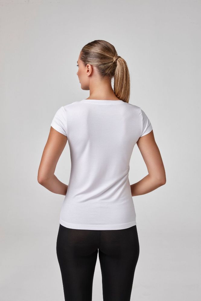 Kadın Kısa Kollu Açık Yaka Body T-Shirt Fit Kalıp  BEYAZ P3150BEYAZ resmi