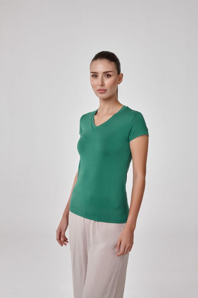 Kadın Kısa Kollu V Yaka Body T-Shirt Fit Kalıp  B.YESIL P2622B.YESIL resmi