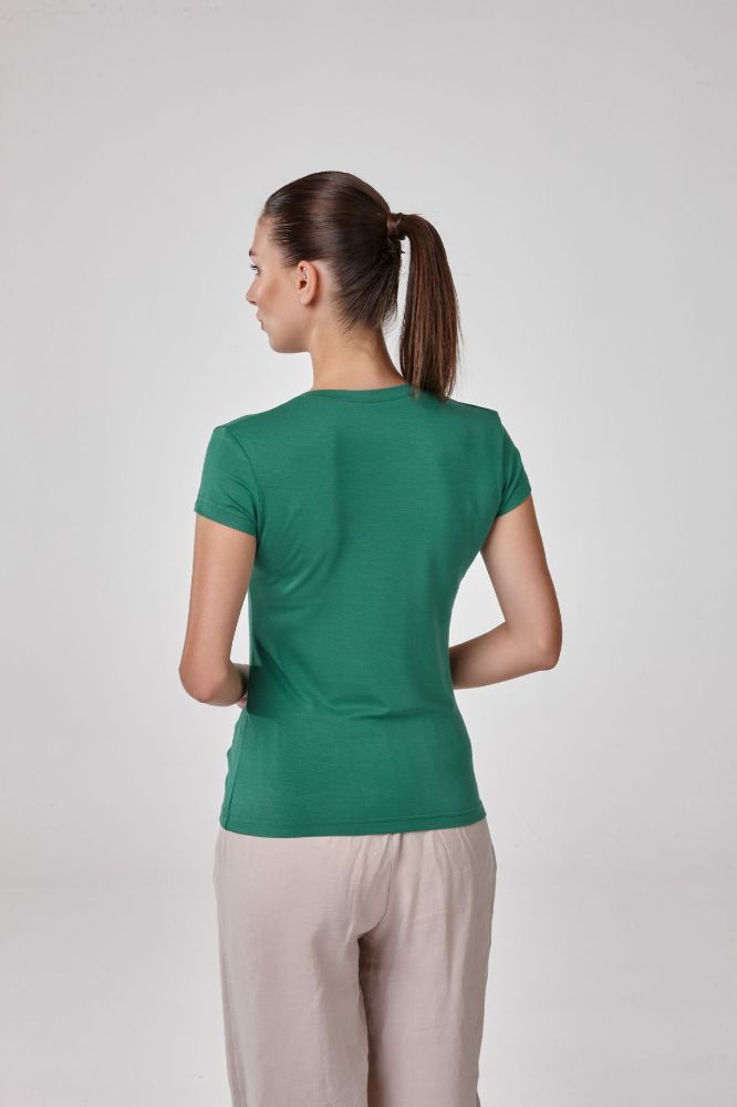 Kadın Kısa Kollu V Yaka Body T-Shirt Fit Kalıp  B.YESIL P2622B.YESIL resmi