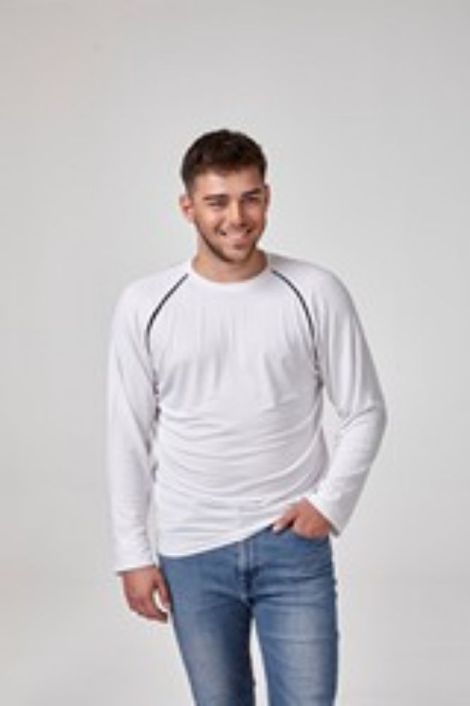 Erkek Uzun Kollu Çizgi Detaylı T-Shirt  BEYAZ P1639BEYAZ resmi