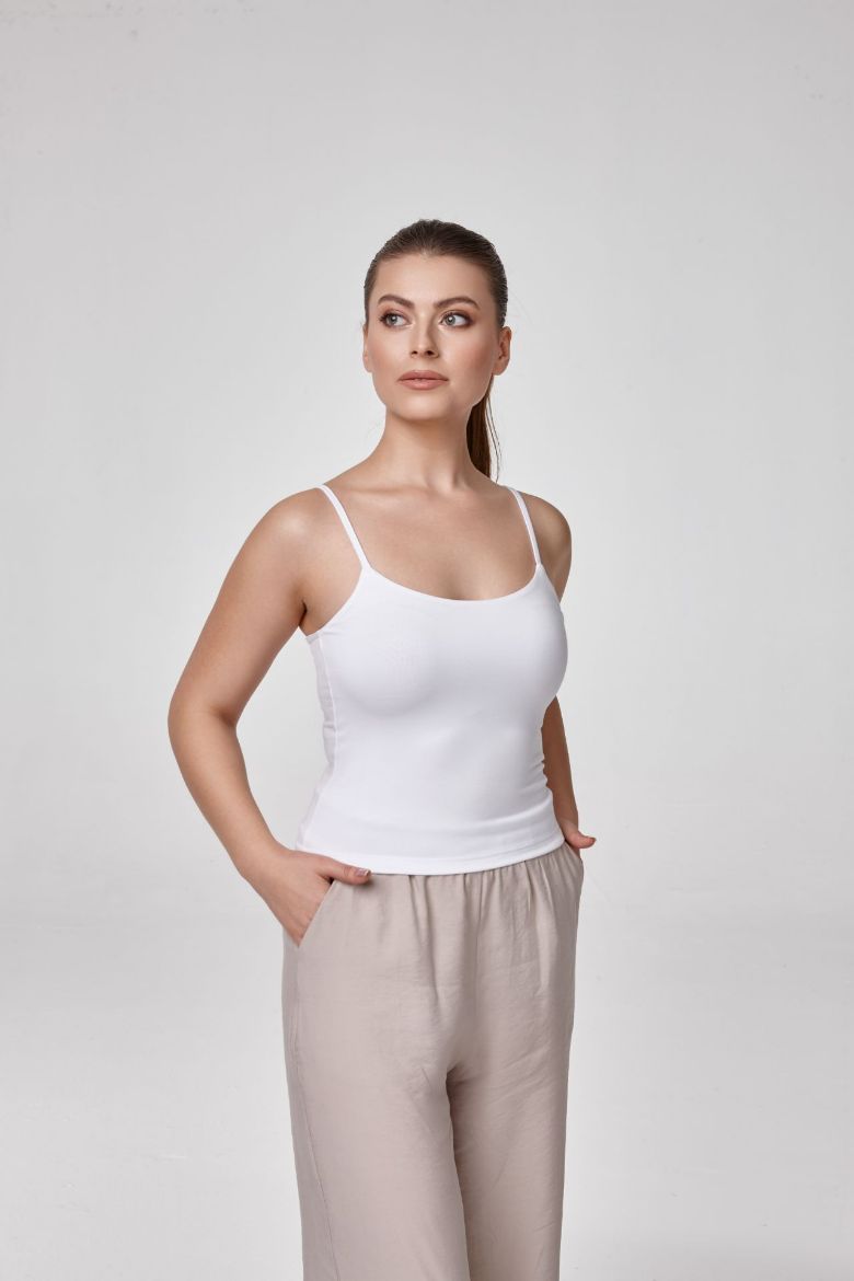 Kadın Ince Askılı T-Shirt Body Fıt Kalıp  BEYAZ P2530BEYAZ resmi