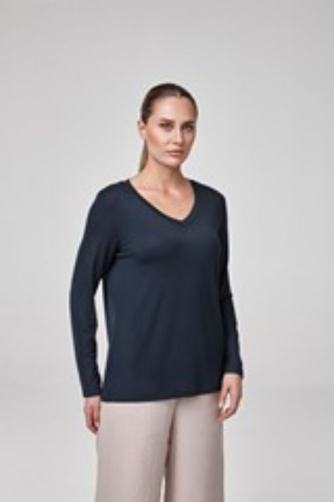 Kadın Uzun Kollu Derin V Yaka Bluz  LACİVERT P2587LACİVERT resmi