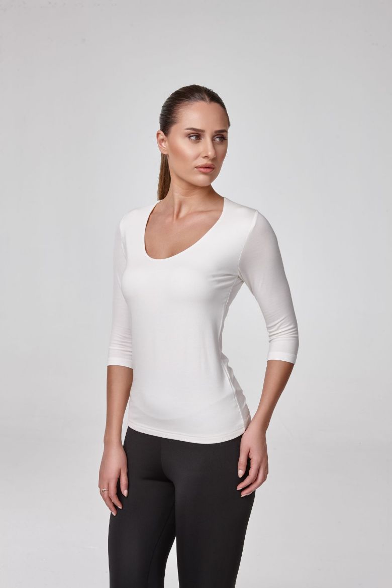 Kadın Truvakar Kol Açık Yaka Body Bluz Fit Kalıp  EKRU P2660EKRU resmi