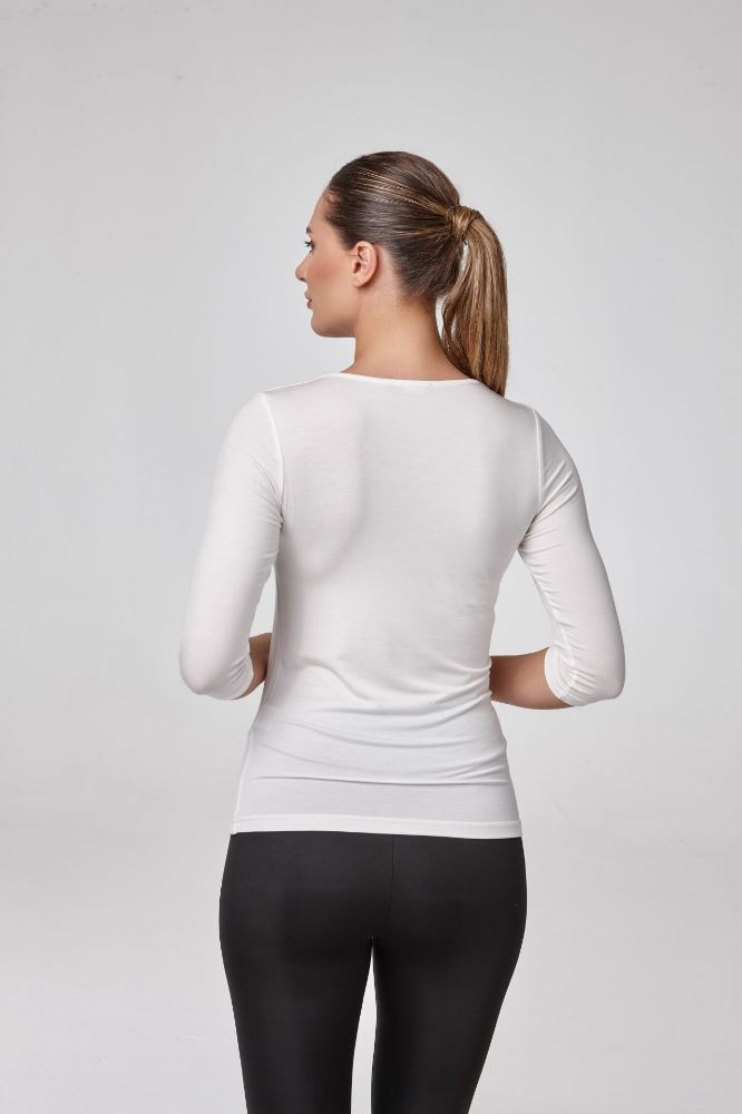 Kadın Truvakar Kol Açık Yaka Body Bluz Fit Kalıp  EKRU P2660EKRU resmi