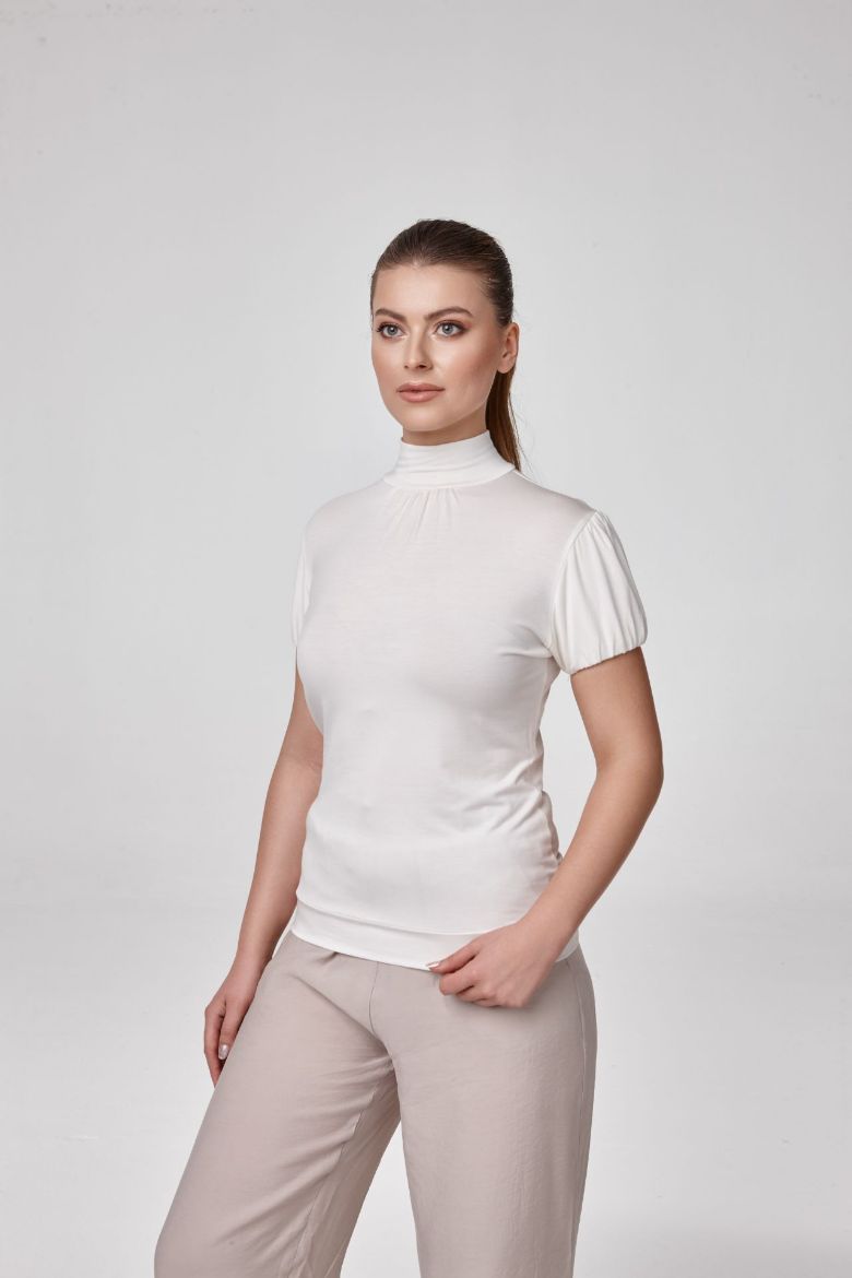 Kadın Karpuz Kol Balıkçı Body  Bluz Fit Kalıp  EKRU P2802EKRU resmi