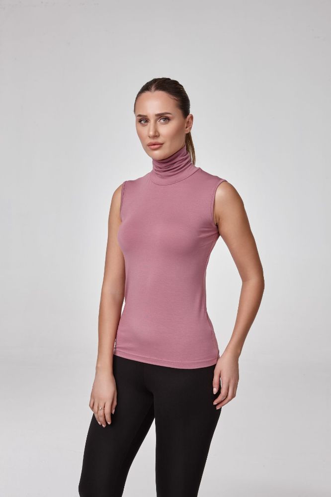 Kadın Kolsuz Balıkçı Yaka Bluz Body Fit Kalıp  GÜL KURUSU P2602GÜL KURUSU resmi