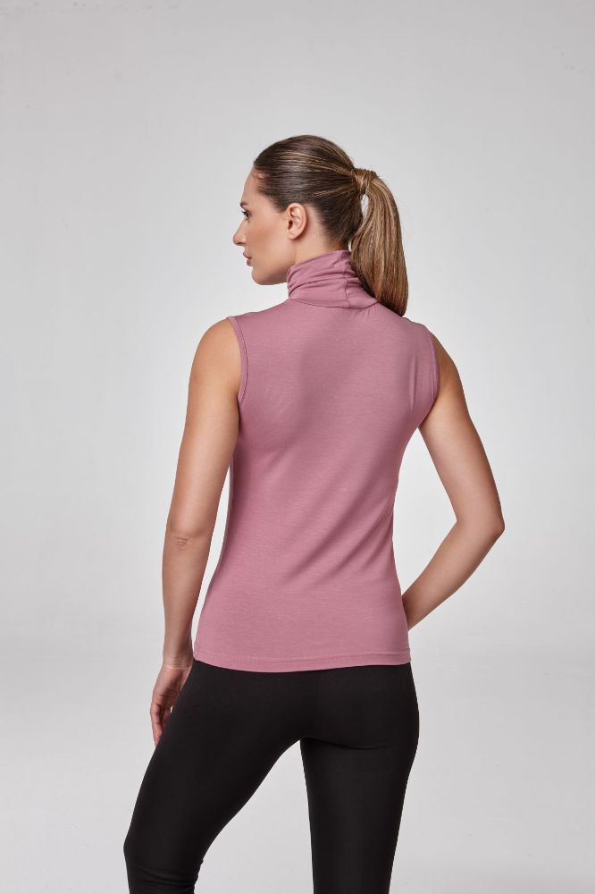 Kadın Kolsuz Balıkçı Yaka Bluz Body Fit Kalıp  GÜL KURUSU P2602GÜL KURUSU resmi