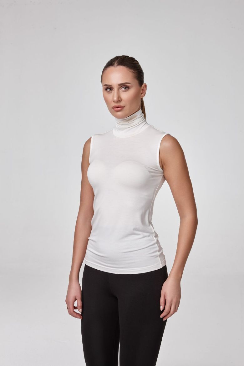 Kadın Kolsuz Balıkçı Yaka Bluz Body Fit Kalıp  EKRU P2602EKRU resmi