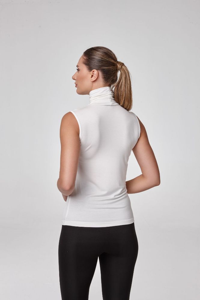 Kadın Kolsuz Balıkçı Yaka Bluz Body Fit Kalıp  EKRU P2602EKRU resmi